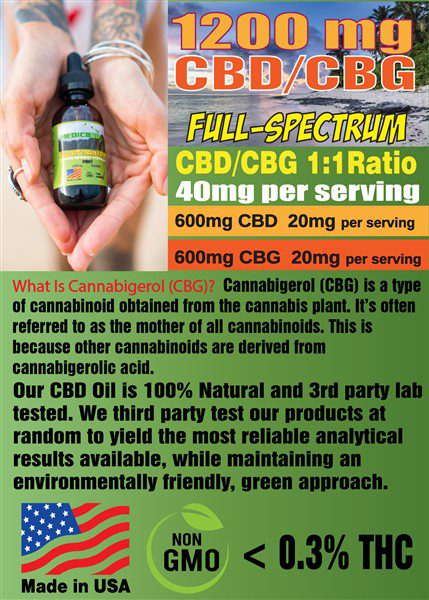1200MG FULL SPECTRUM CBD CBG OIL - MEDIC808 CBD Hawaii